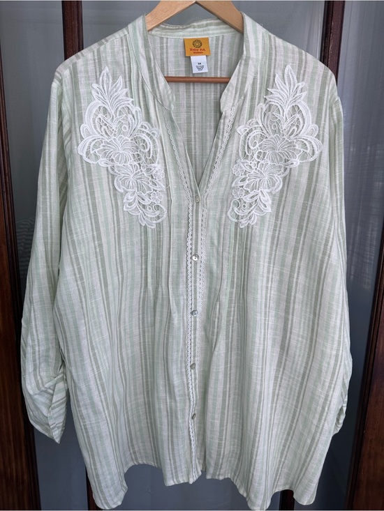 Ruby Rd. Tops - Ruby Rd Size 3X Linen Blend Button Up Shirt Stripe Crochet Resort Office Travel